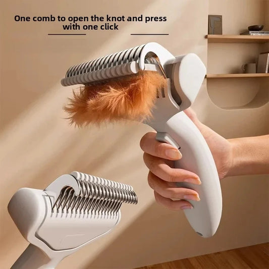 Pet Hair Knot Comb Cat Specific Hair Removal Comb Stainless Steel Cleaning Brush Press the Button to Remove Comb Hair