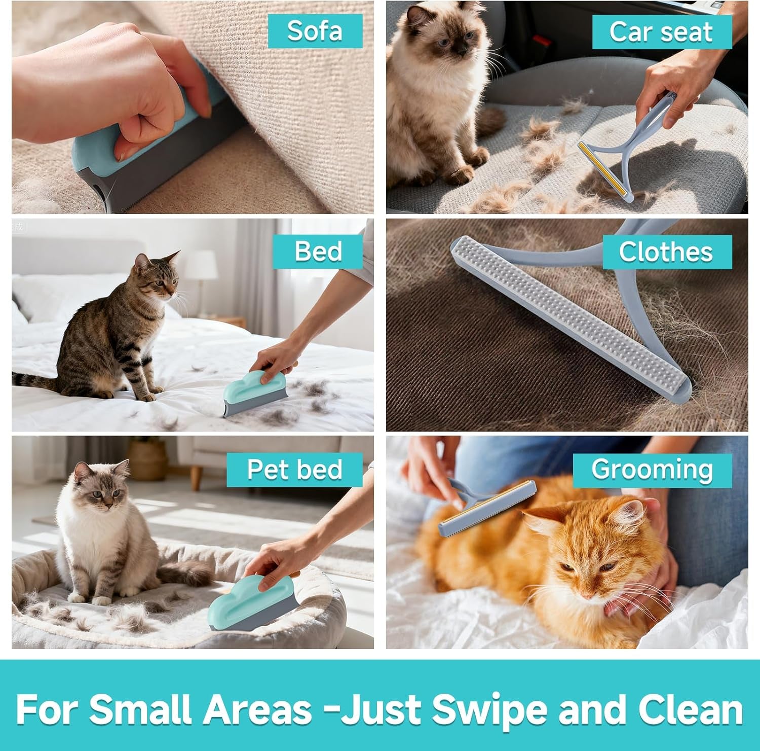 Carpet Rake for Pet Hair Removal Tool, Reusable Pet Hair Remover Broom, Dog&Cat Hair Remover Scraper Rake with 54” Adjustable Long Handle, 3 Pcs Carpet Brush Rake for Rugs, Mats, Couch, Furniture