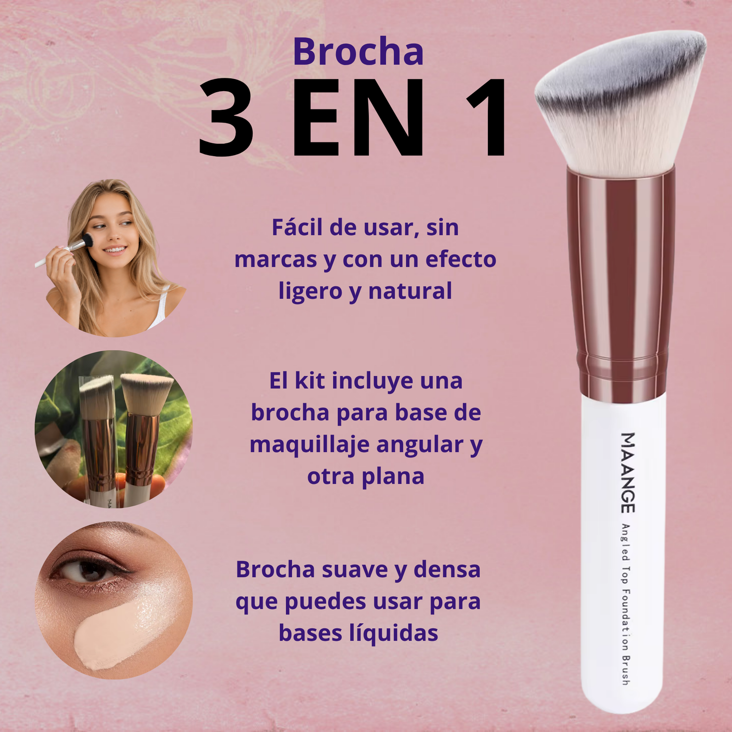 Set de 2 Brochas Kabuki Profesionales – Plana y Angulada para Base, Polvo y Contorno