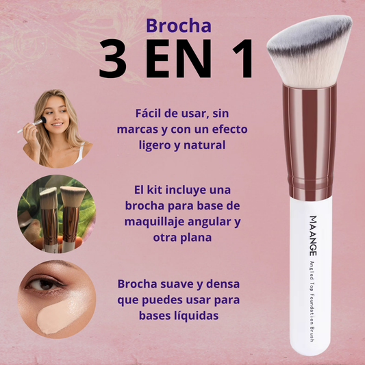 Set de 2 Brochas Kabuki Profesionales – Plana y Angulada para Base, Polvo y Contorno