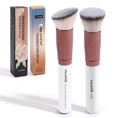 Set de 2 Brochas Kabuki Profesionales – Plana y Angulada para Base, Polvo y Contorno